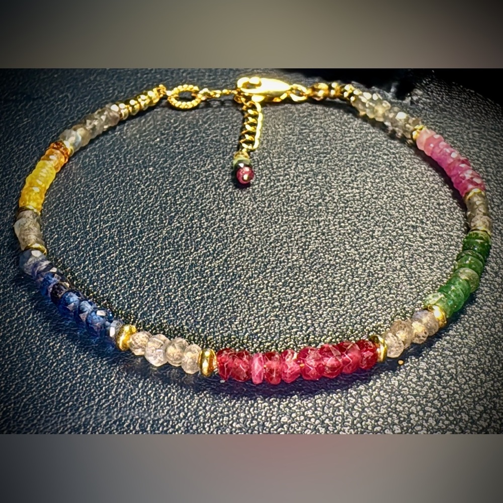 Labradorite and multi sapphire bracelet set in Goldfill accents and clasp